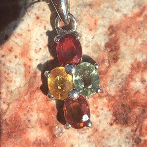 Multicolor Sapphire .925 Silver Pendant Natural Fancy Genuine Gemstones